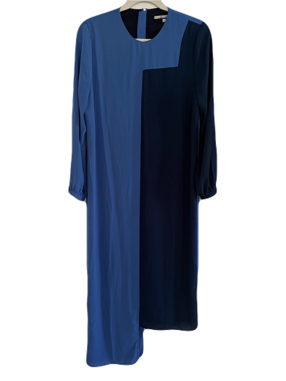 Two-Tone Blue Long Sleeve Shift Dress - Women